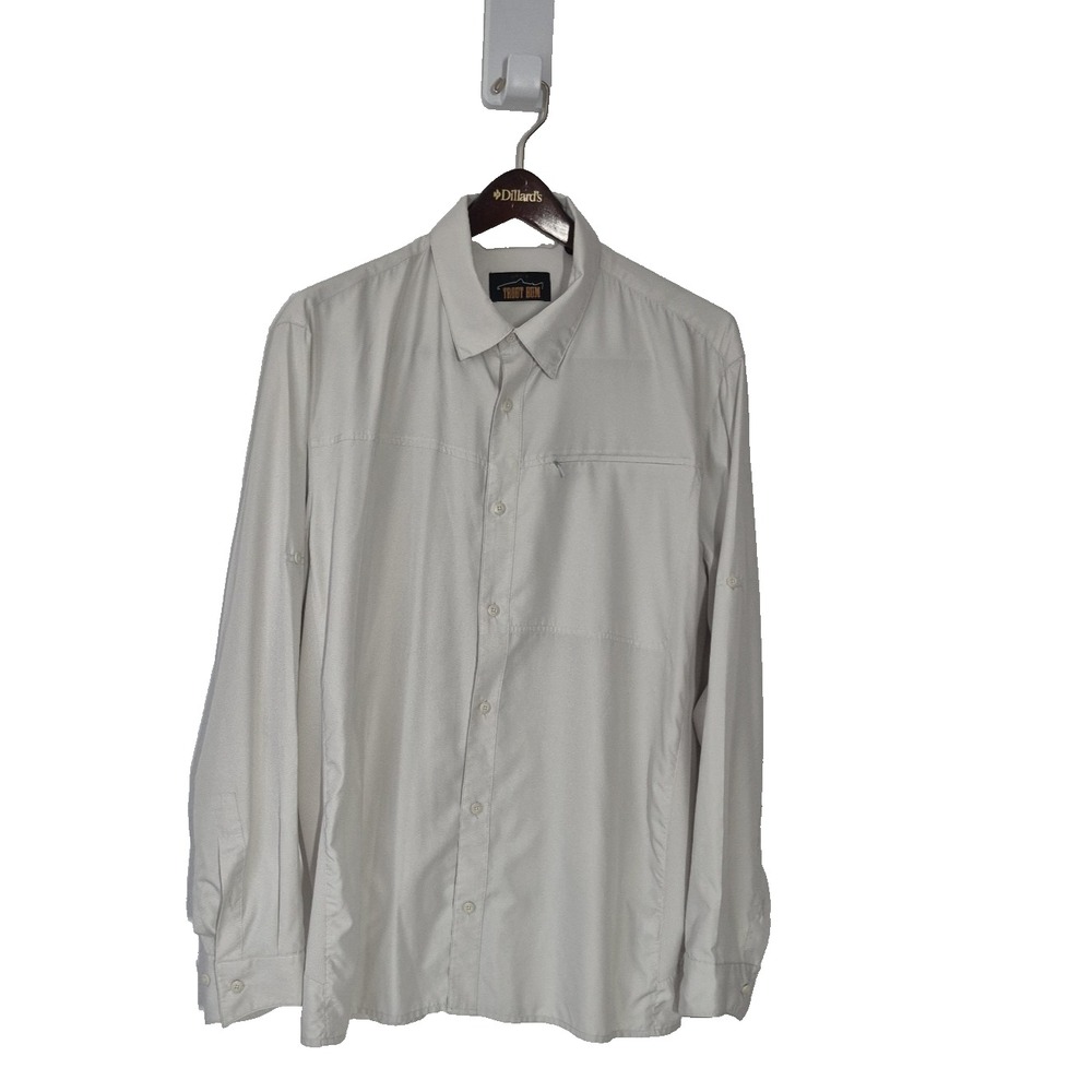 Orvis Trout Bum Shirt Mens L‎ Cream Long Sleeve Roll Tabs Button Down Fishing